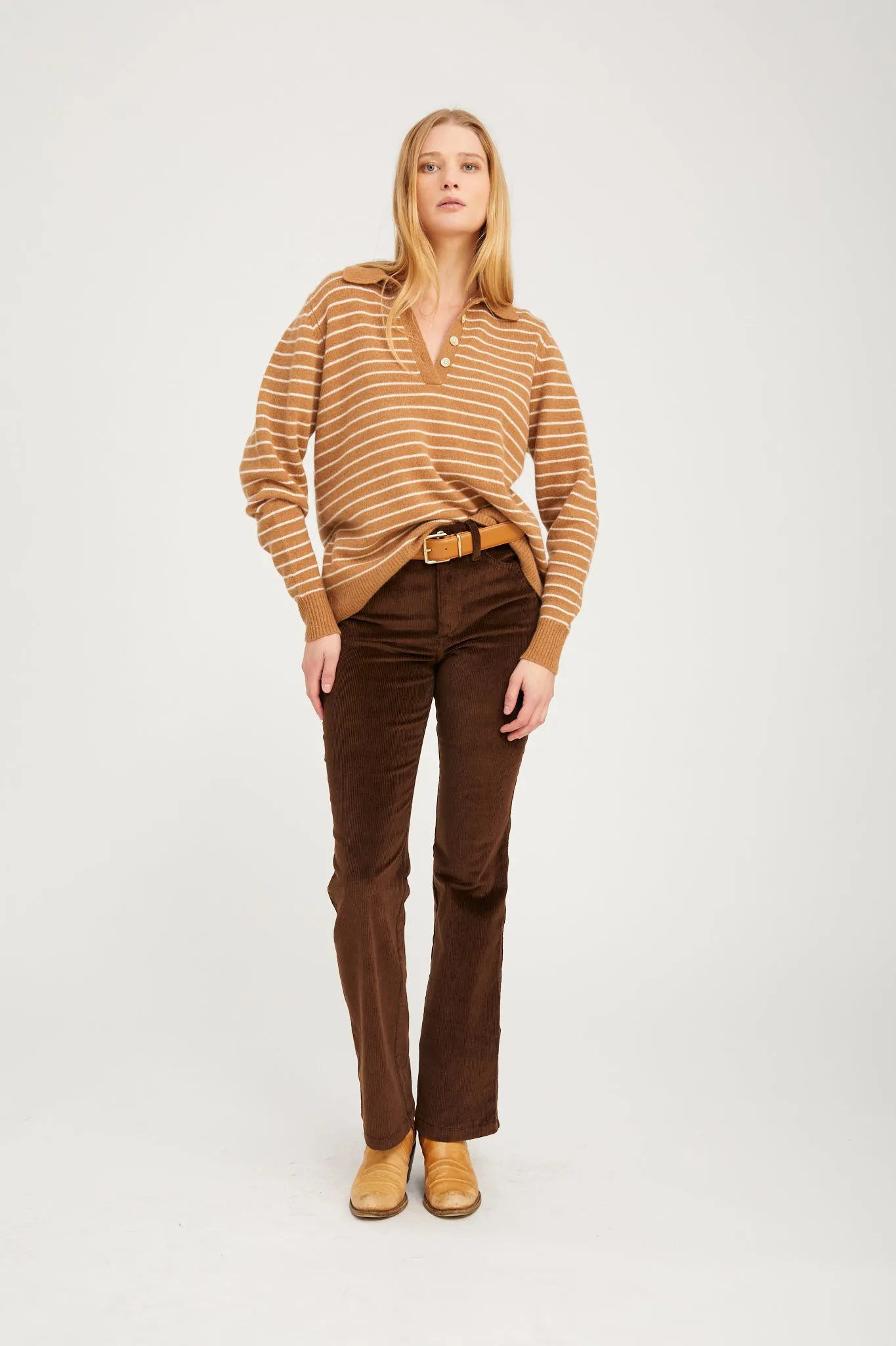 Camel Stripe Cashmere Polo Sweater sold by SPRWMN product image thumbnail 3