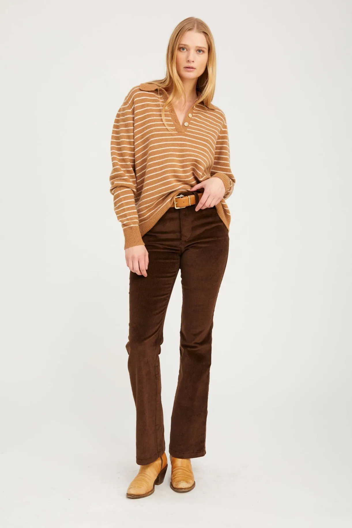 Camel Stripe Cashmere Polo Sweater sold by SPRWMN product image thumbnail 2