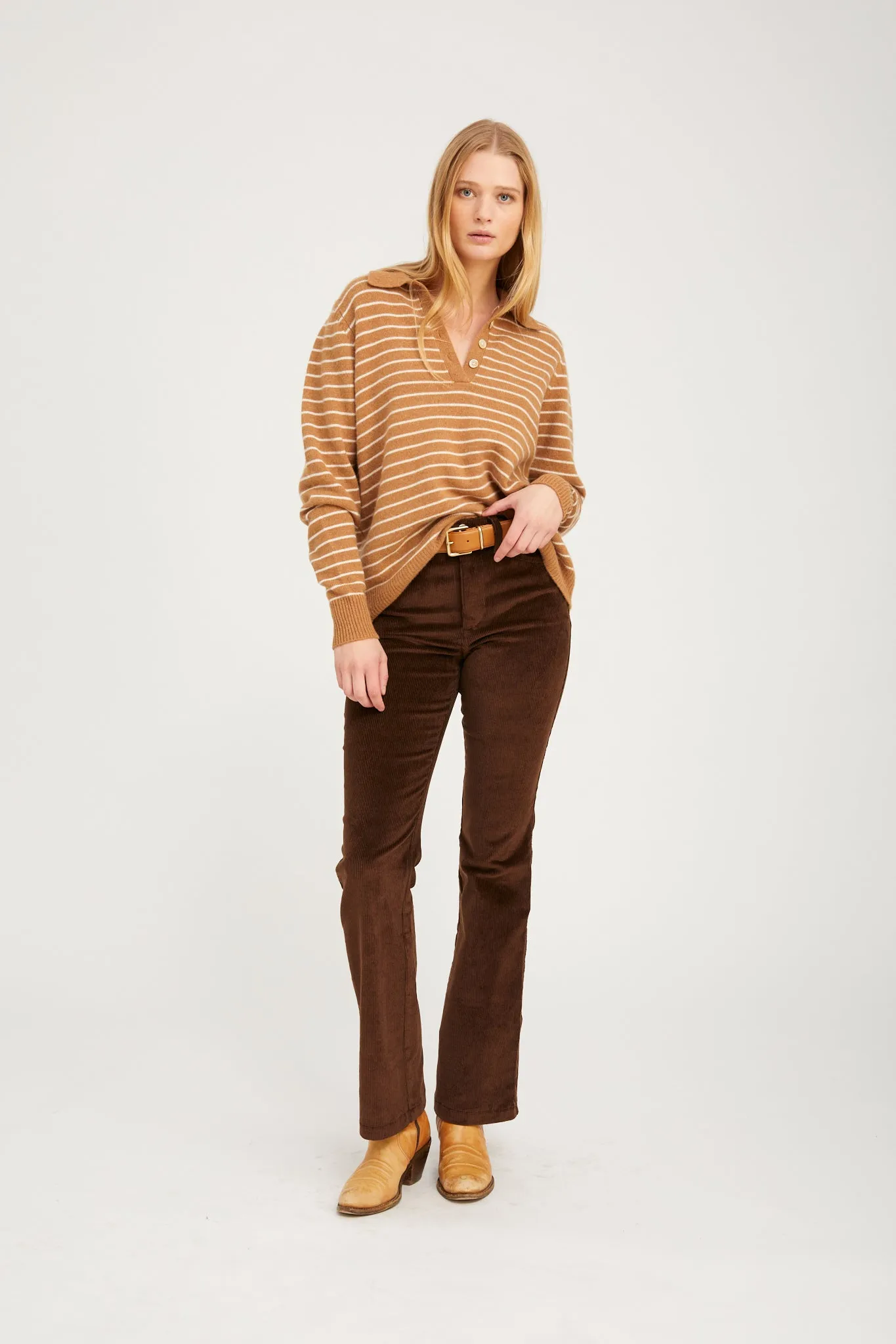Camel Stripe Cashmere Polo Sweater sold by SPRWMN product image thumbnail 4