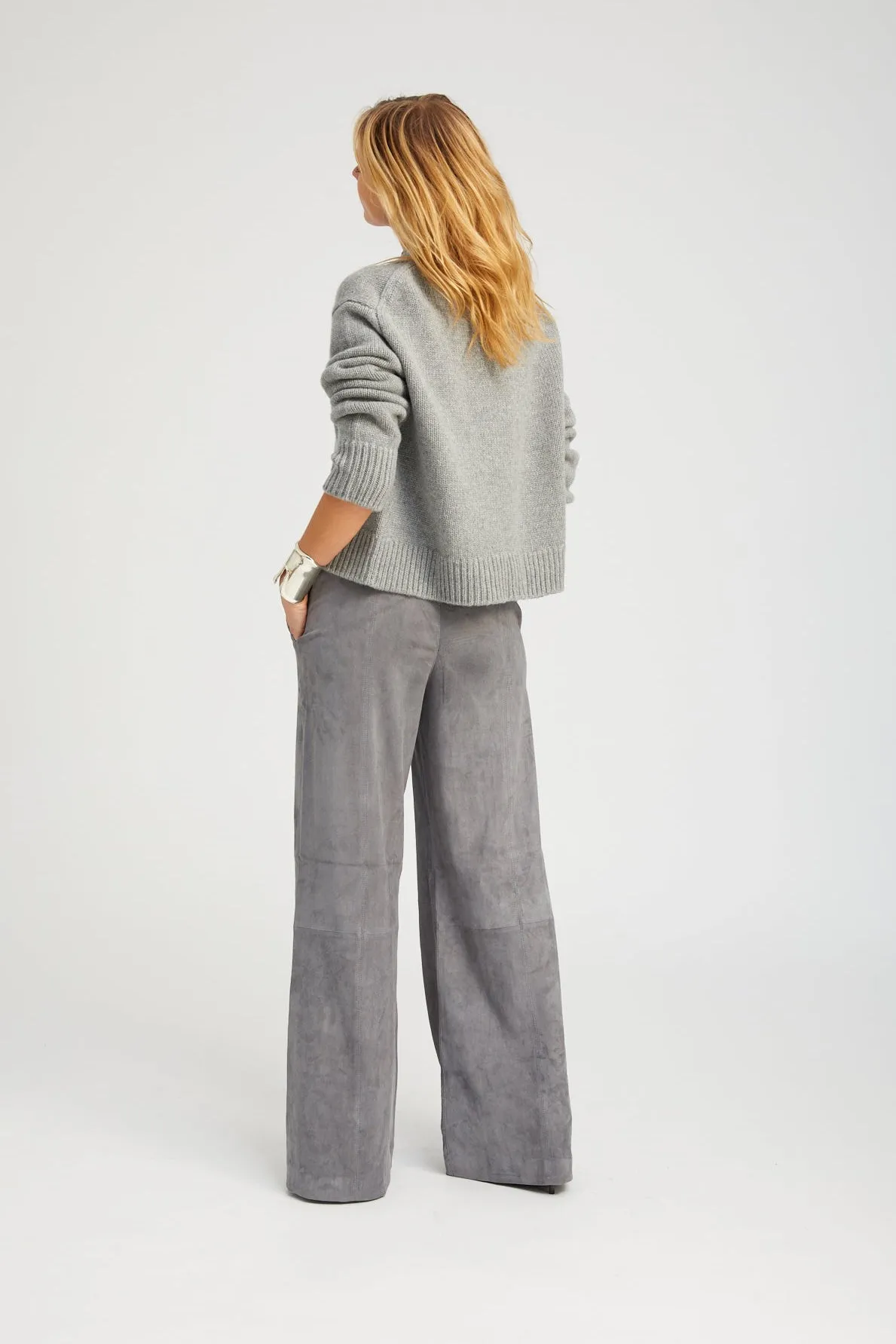 Grey Suede Wide Leg Trousers sold by SPRWMN product image thumbnail 5