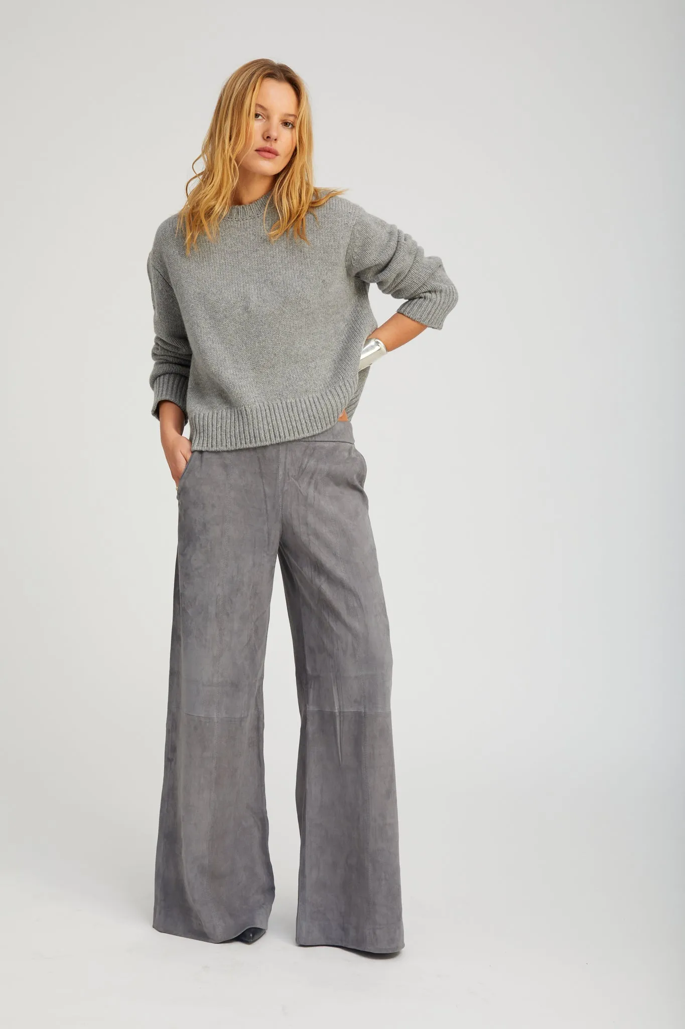 Grey Suede Wide Leg Trousers sold by SPRWMN product image thumbnail 3