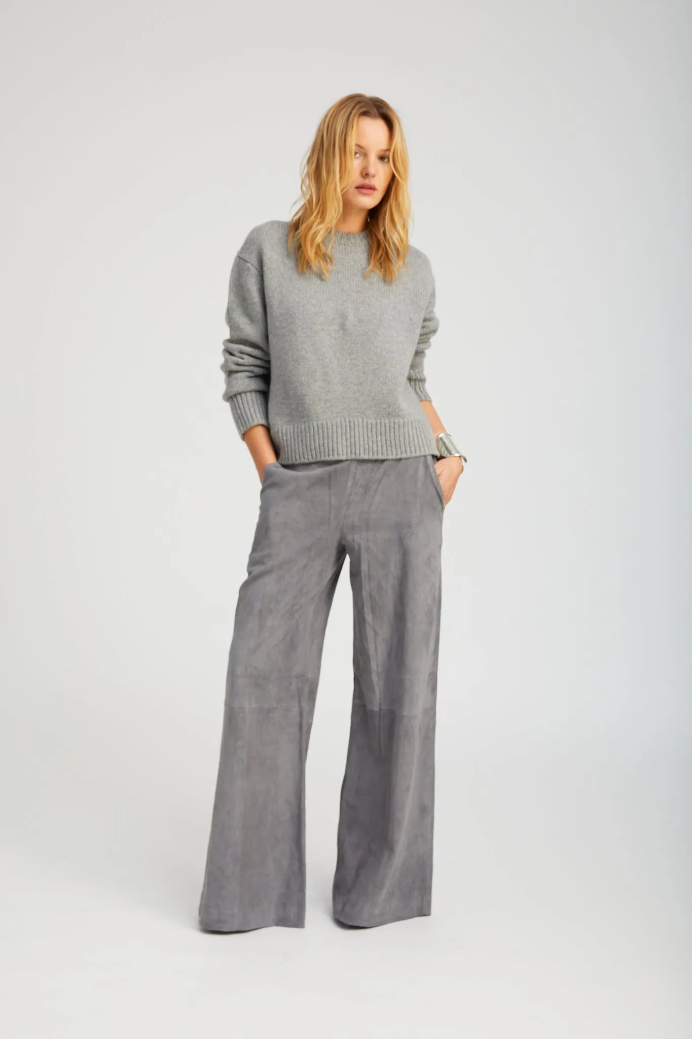 Grey Suede Wide Leg Trousers sold by SPRWMN product image thumbnail 2