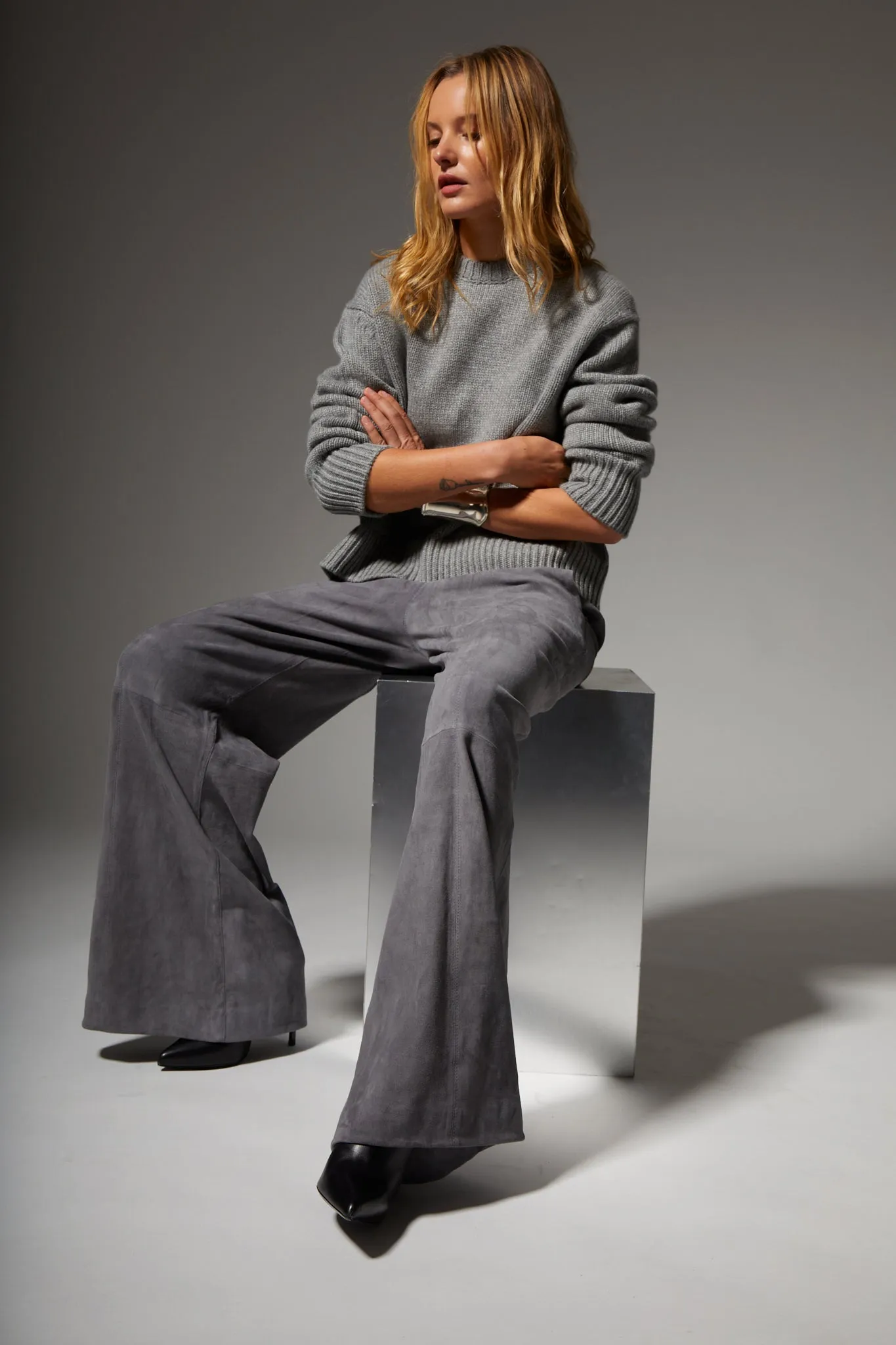 Grey Suede Wide Leg Trousers sold by SPRWMN