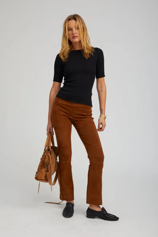 Dark Cognac Suede Ankle Flare sold by SPRWMN