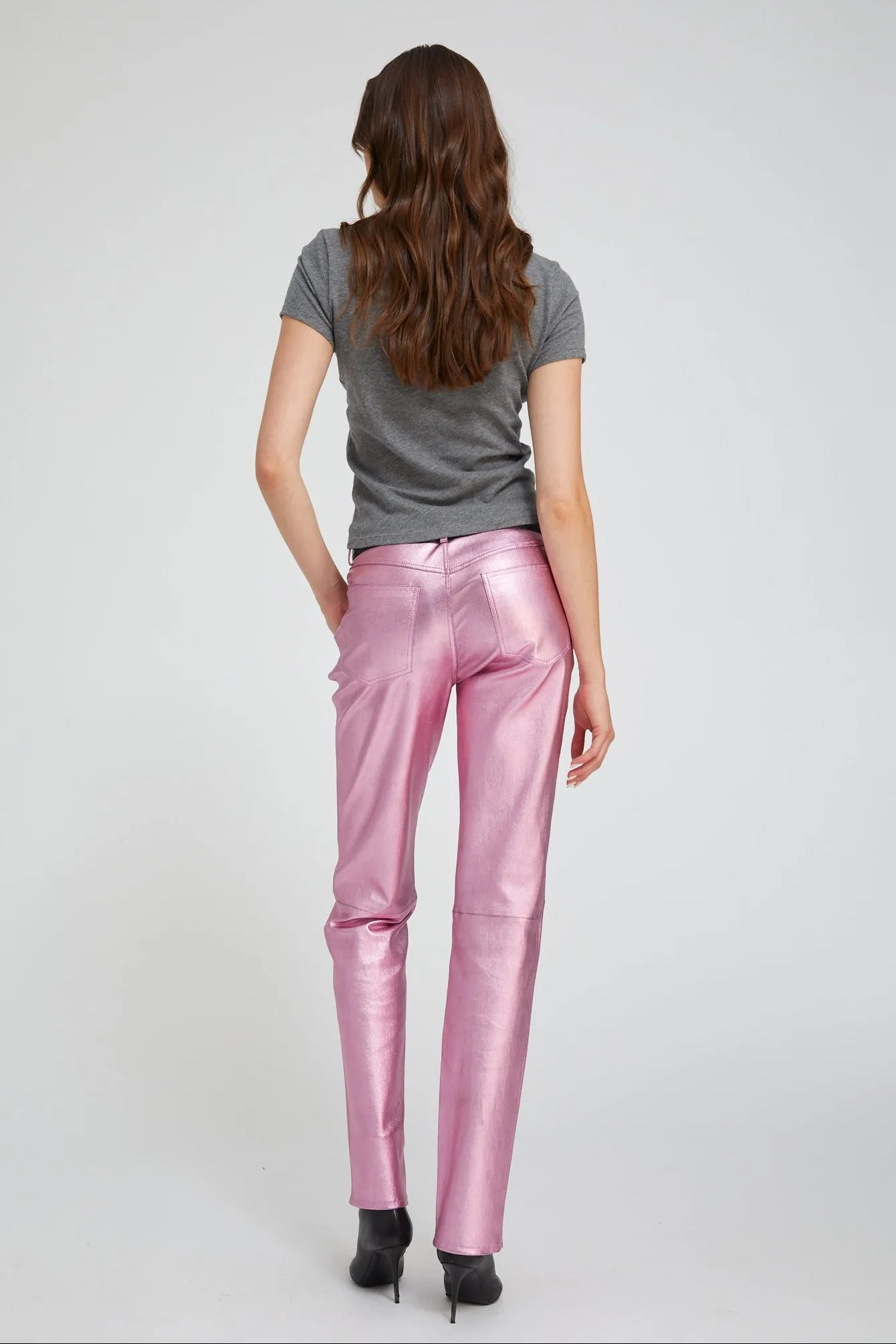 Metallic Pink Leather 5 Pocket Slim Straight sold by SPRWMN product image thumbnail 4