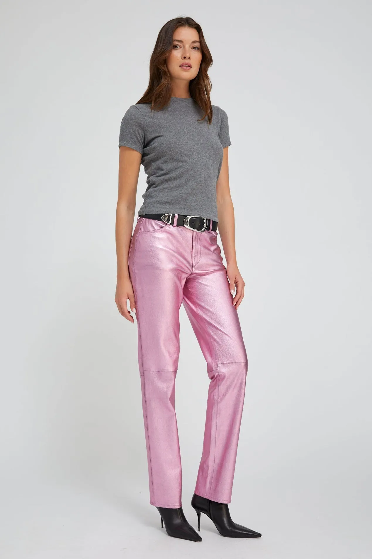 Metallic Pink Leather 5 Pocket Slim Straight sold by SPRWMN product image thumbnail 3