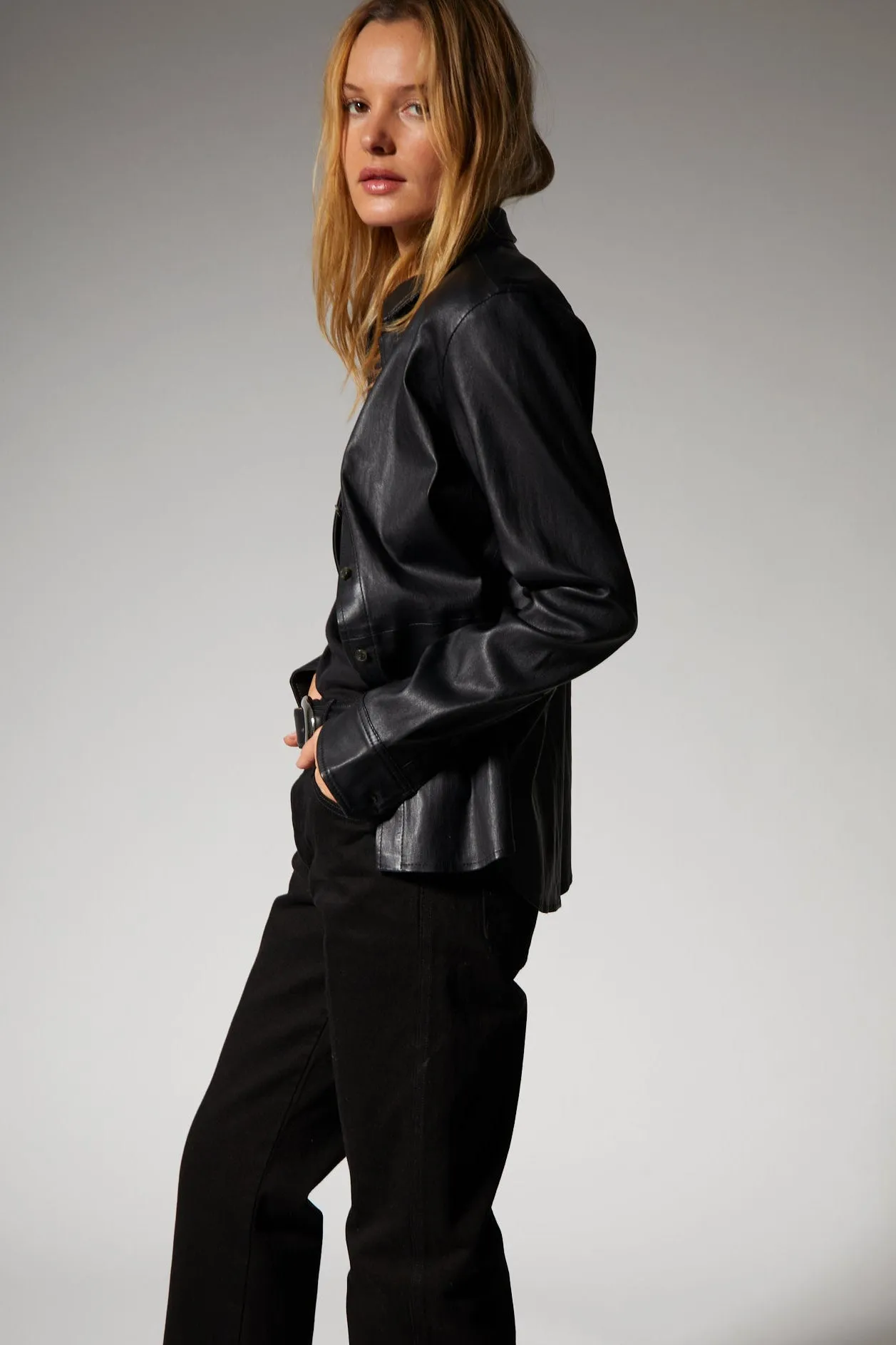 Black Leather Fonda Button Down sold by SPRWMN product image thumbnail 2