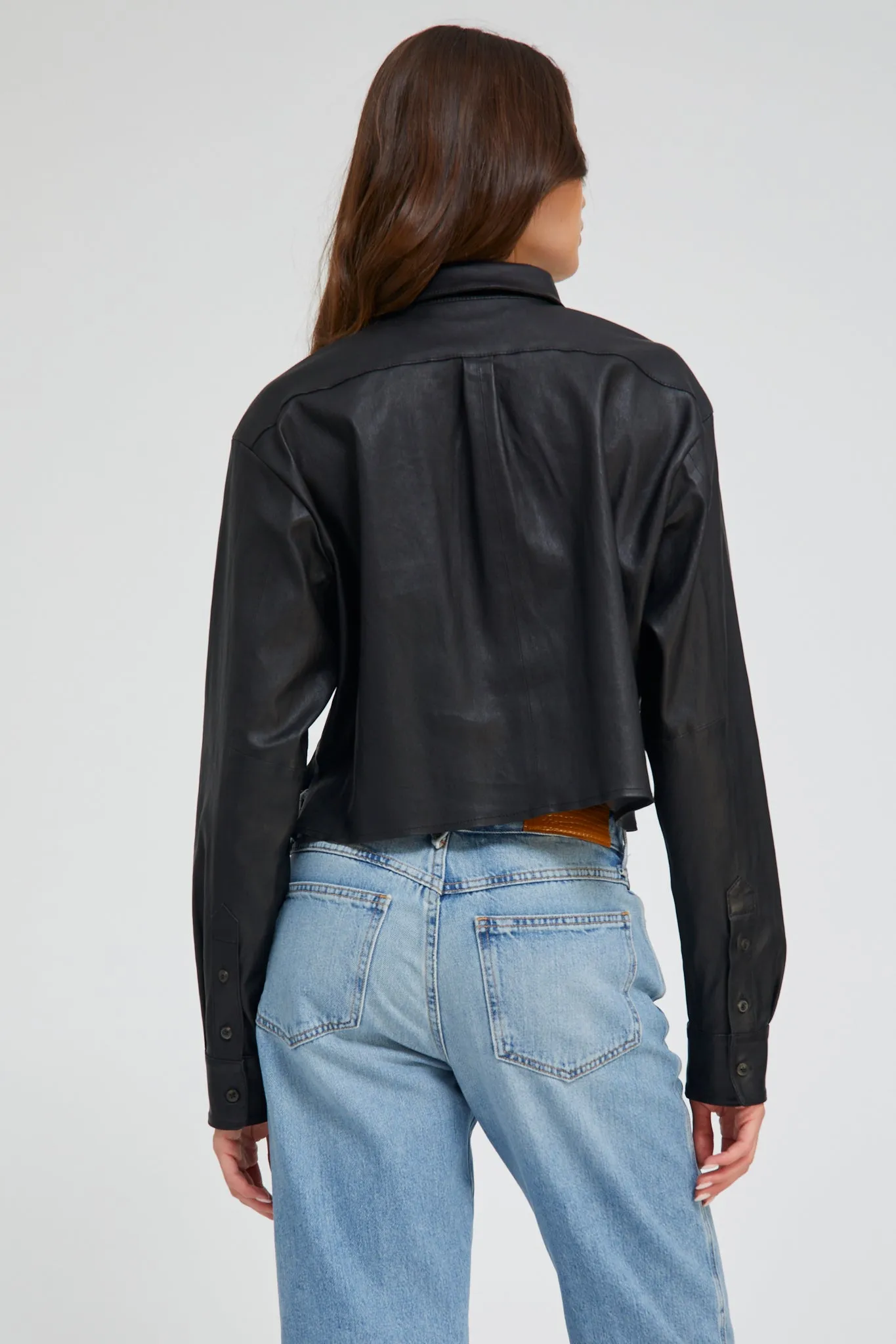 Black Leather Cropped Button Down sold by SPRWMN product image thumbnail 3