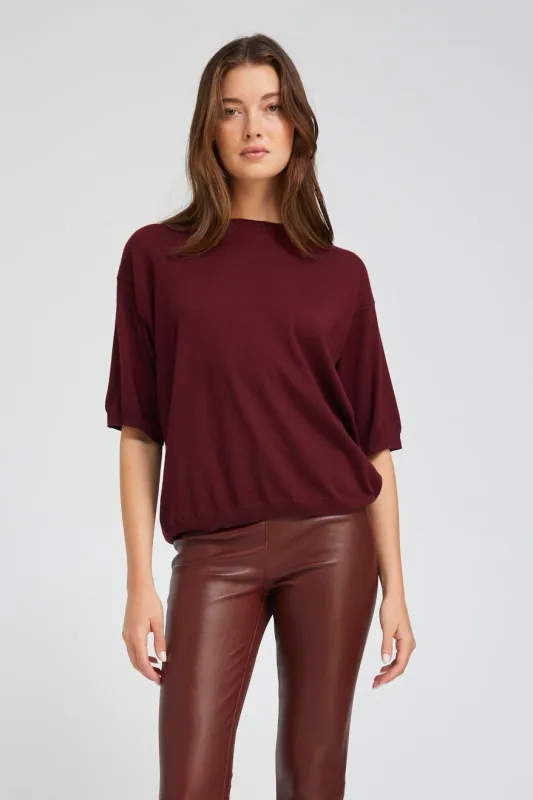 Wine Cashmere Boxy Tee sold by SPRWMN