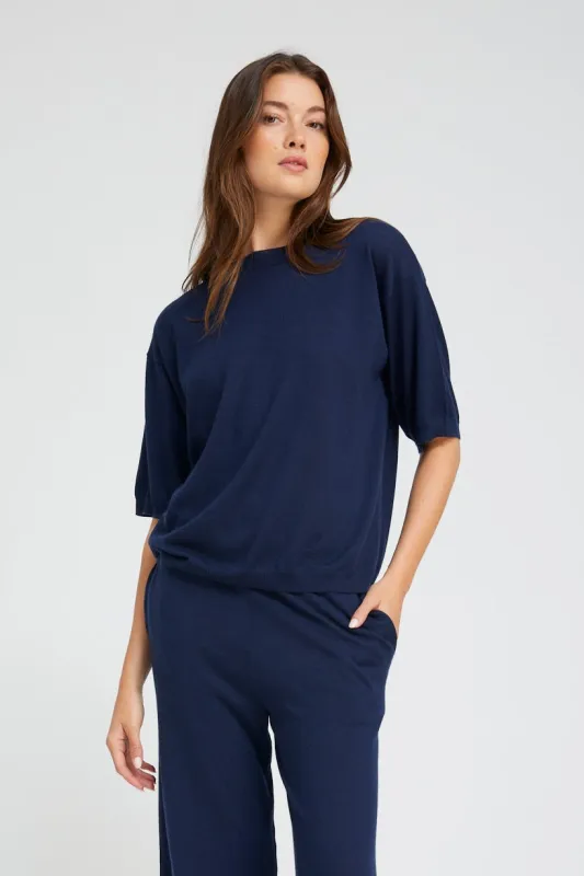 Navy Cashmere Boxy Tee sold by SPRWMN