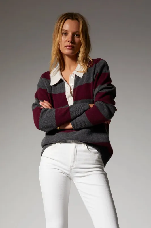 Wine Striped Cashmere Polo Sweater sold by SPRWMN