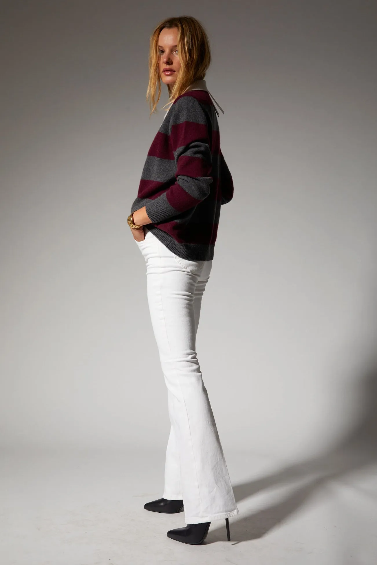 Wine Striped Cashmere Polo Sweater sold by SPRWMN product image thumbnail 3