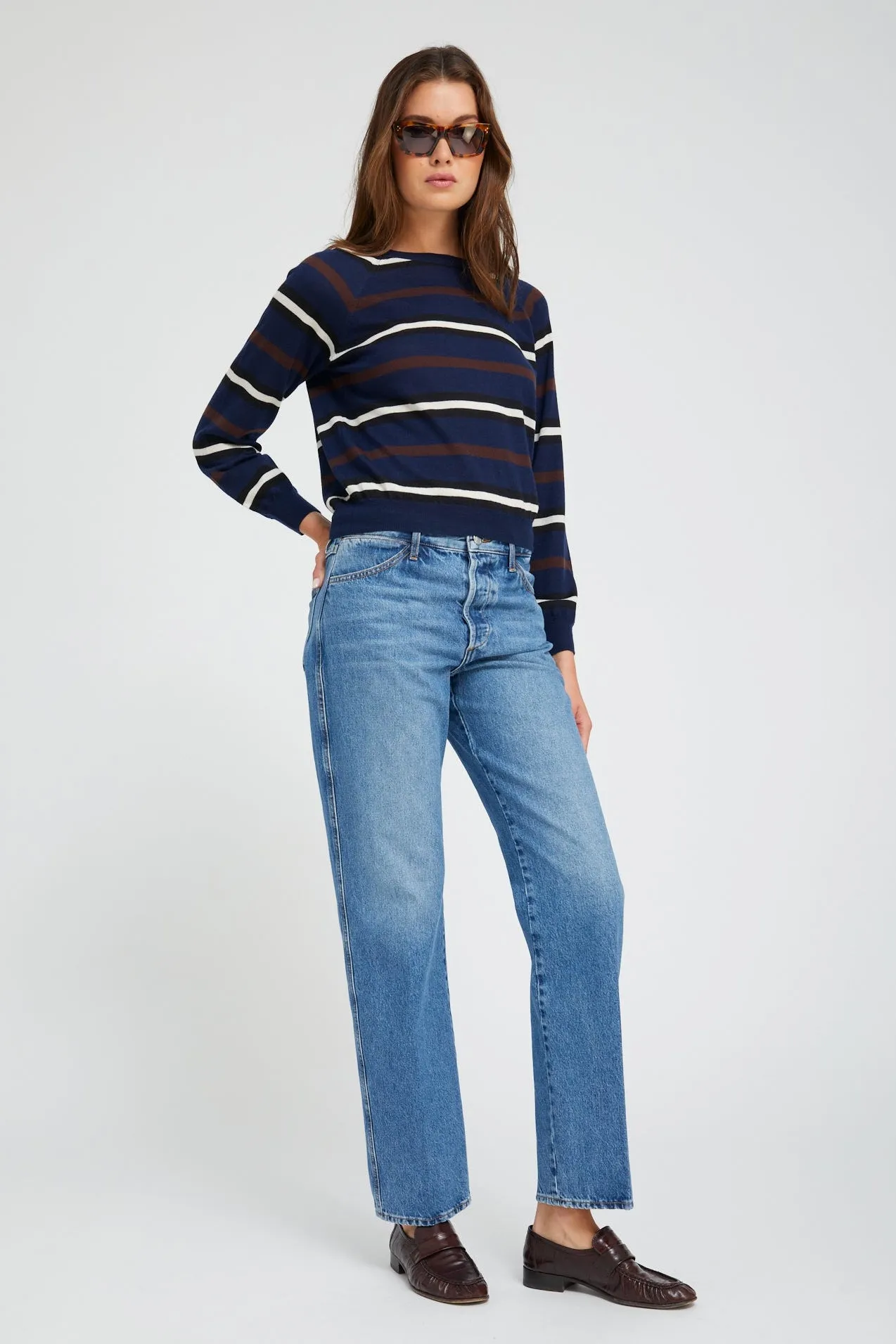 Navy Striped Cashmere Raglan Sweater sold by SPRWMN product image thumbnail 2