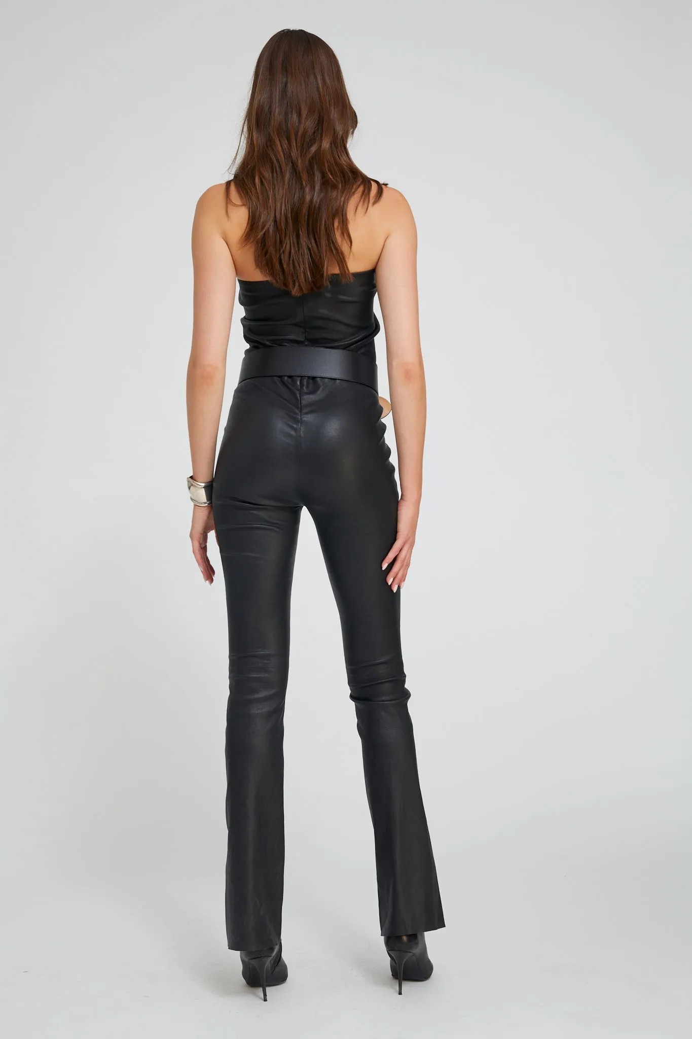 Black Leather Micro Flare Jumpsuit sold by SPRWMN product image thumbnail 5
