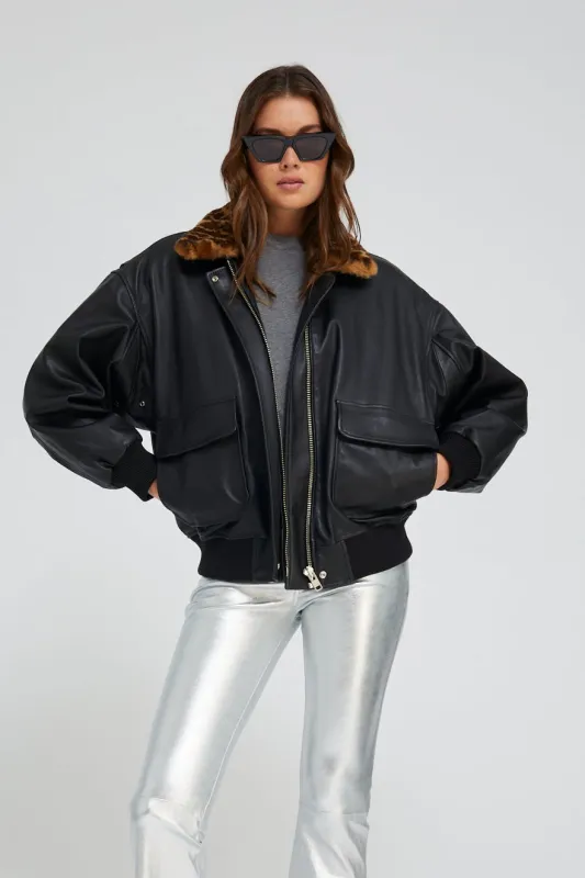 Black Leather Vintage Aviator Jacket sold by SPRWMN