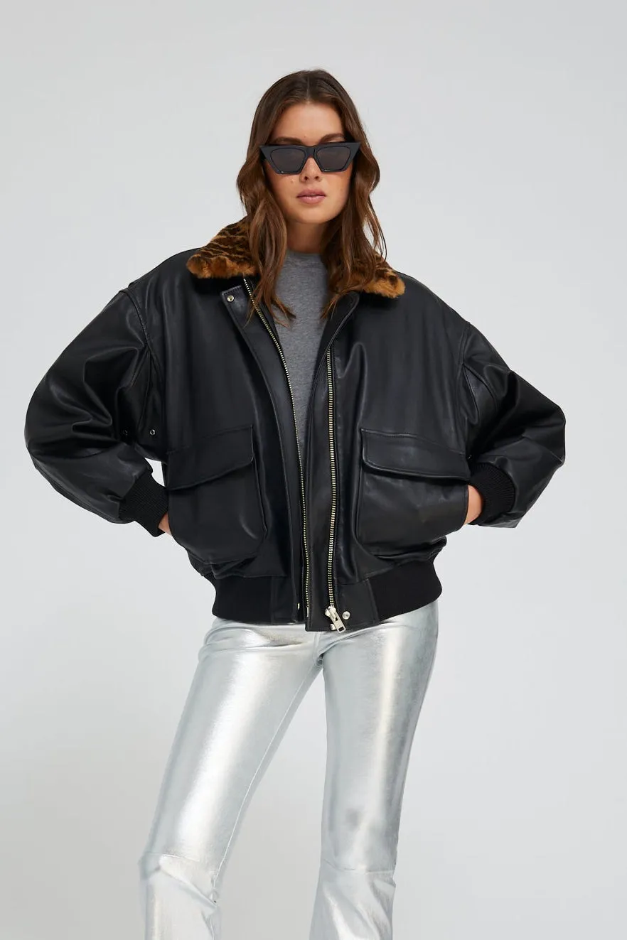 Black Leather Vintage Aviator Jacket sold by SPRWMN