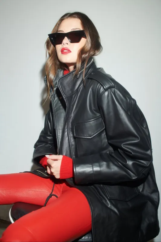 Black Leather Military Jacket sold by SPRWMN