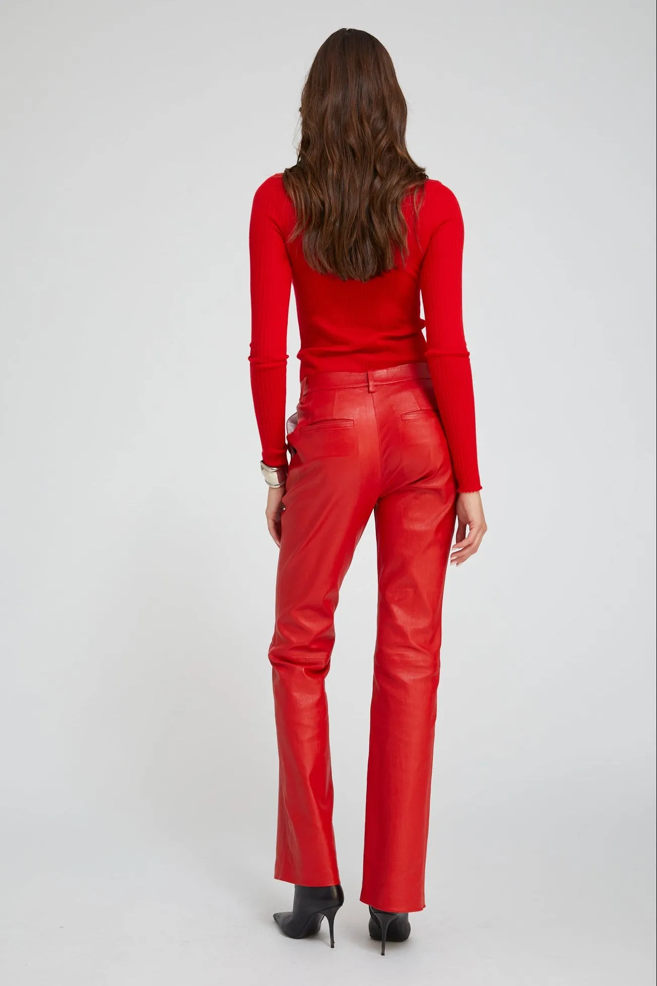 Red Leather Micro Flare Trousers sold by SPRWMN product image thumbnail 3