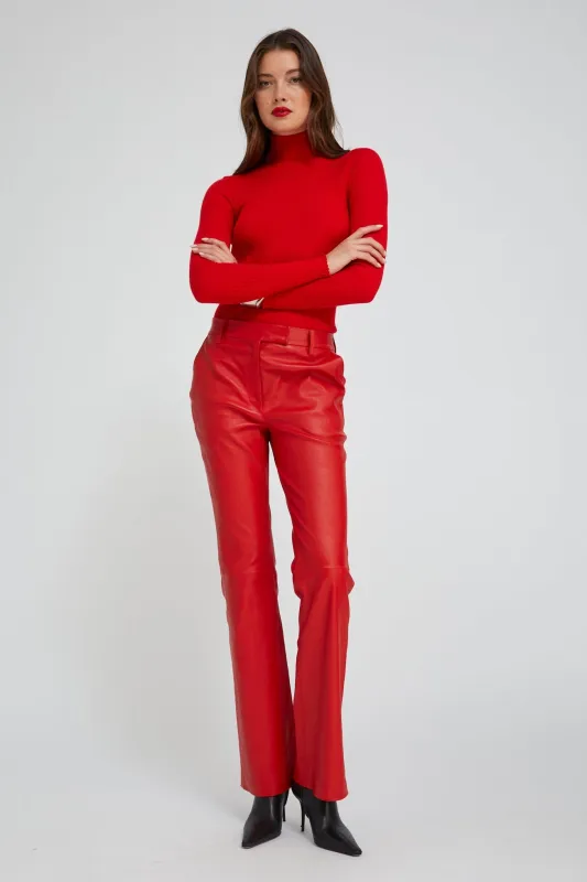 Red Leather Micro Flare Trousers sold by SPRWMN