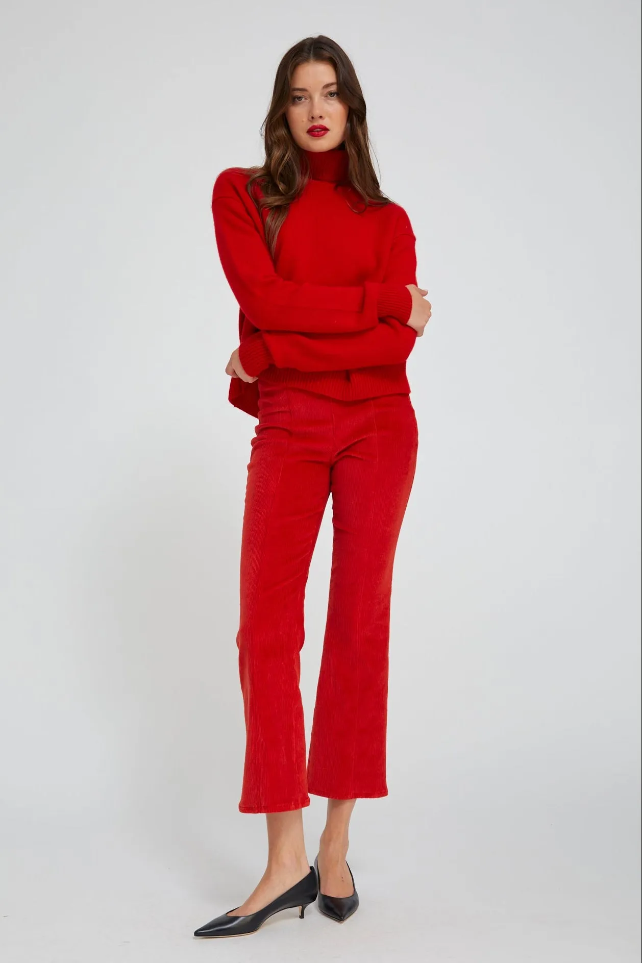 Red Corduroy Ankle Flare with Princess Seams sold by SPRWMN product image thumbnail 2