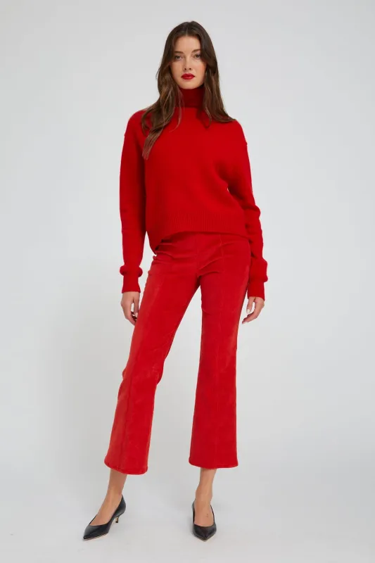 Red Corduroy Ankle Flare with Princess Seams sold by SPRWMN