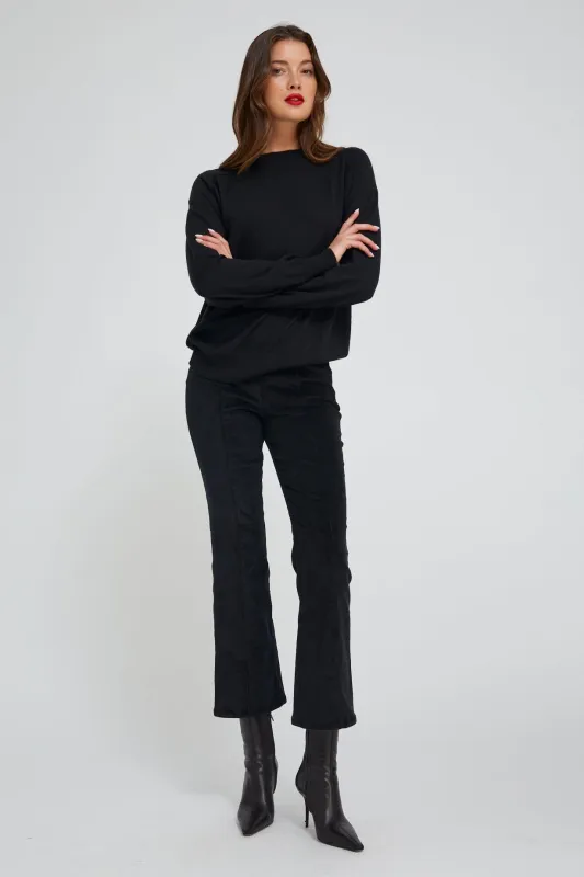 Black Corduroy Ankle Flare with Princess Seams sold by SPRWMN