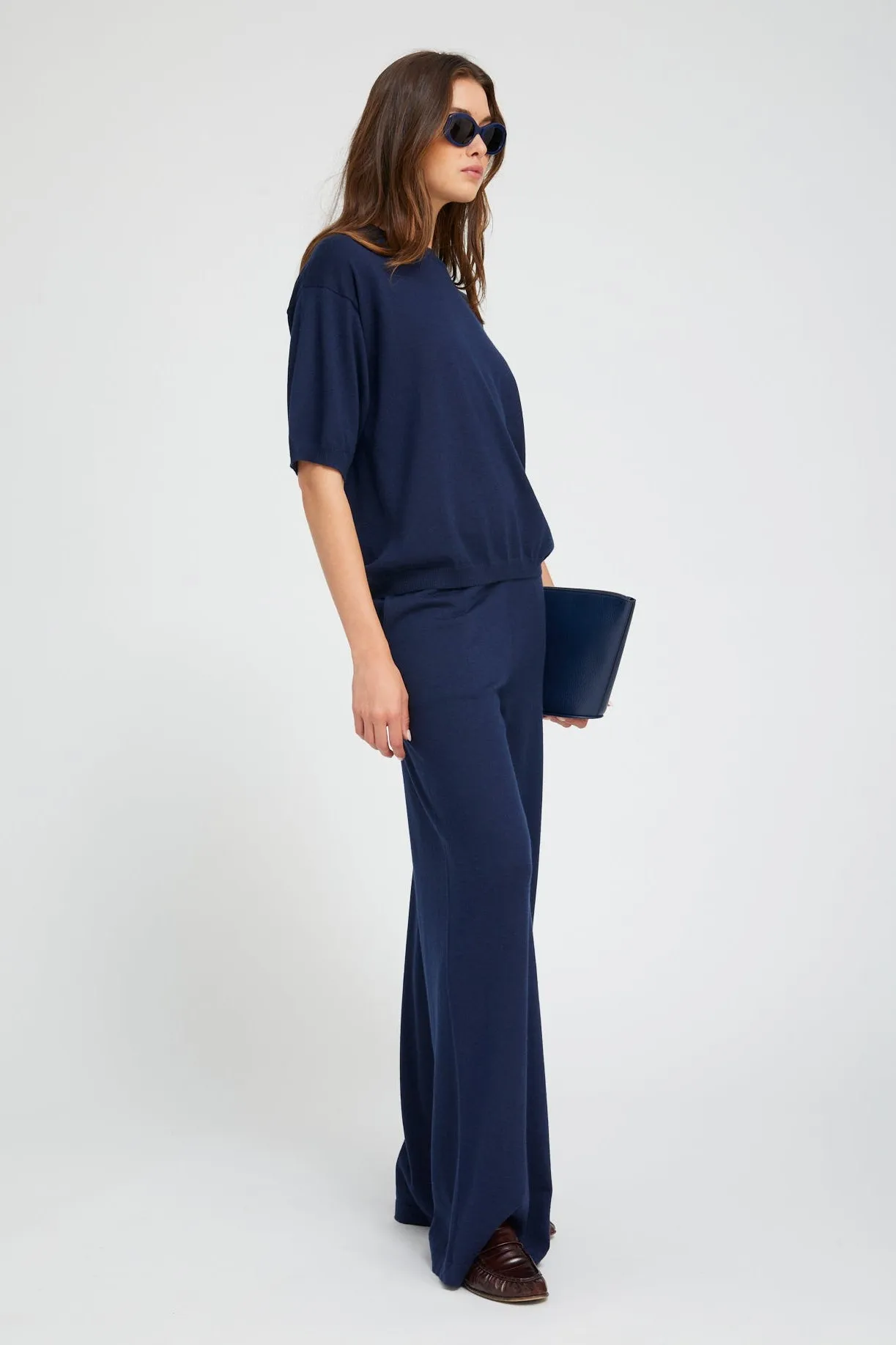 Navy Cashmere Wide Leg Pants sold by SPRWMN product image thumbnail 2