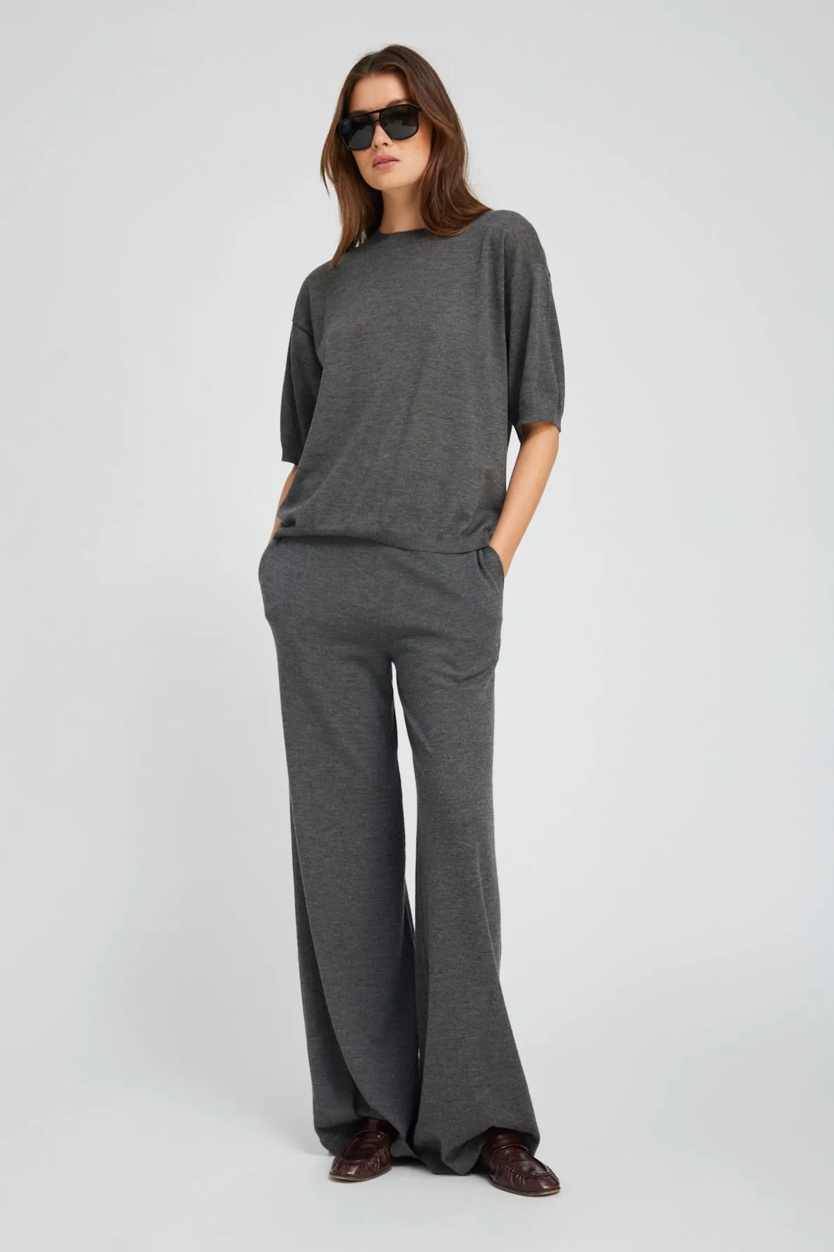 Charcoal Cashmere Wide Leg Pants sold by SPRWMN
