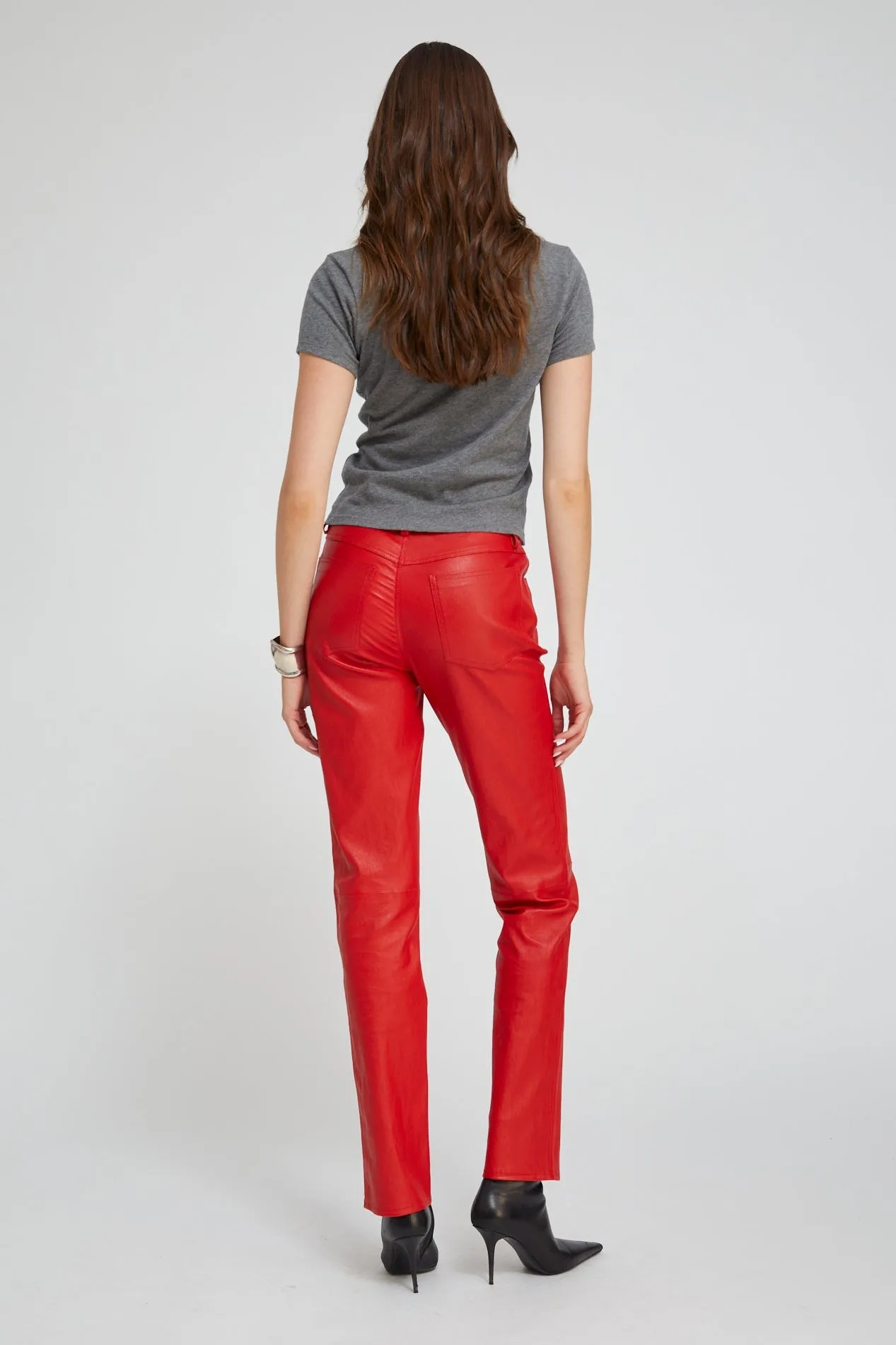 Red Leather 5 Pocket Slim Straight sold by SPRWMN product image thumbnail 3