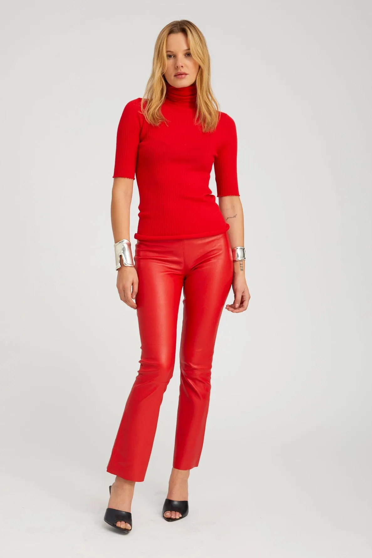 Red Leather Ankle Flare sold by SPRWMN