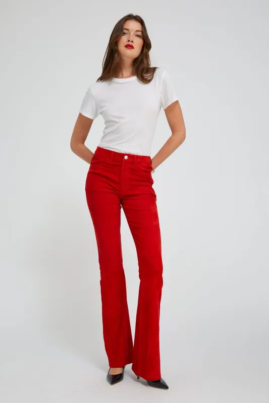 Red Suede 5 Pocket Micro Flare sold by SPRWMN