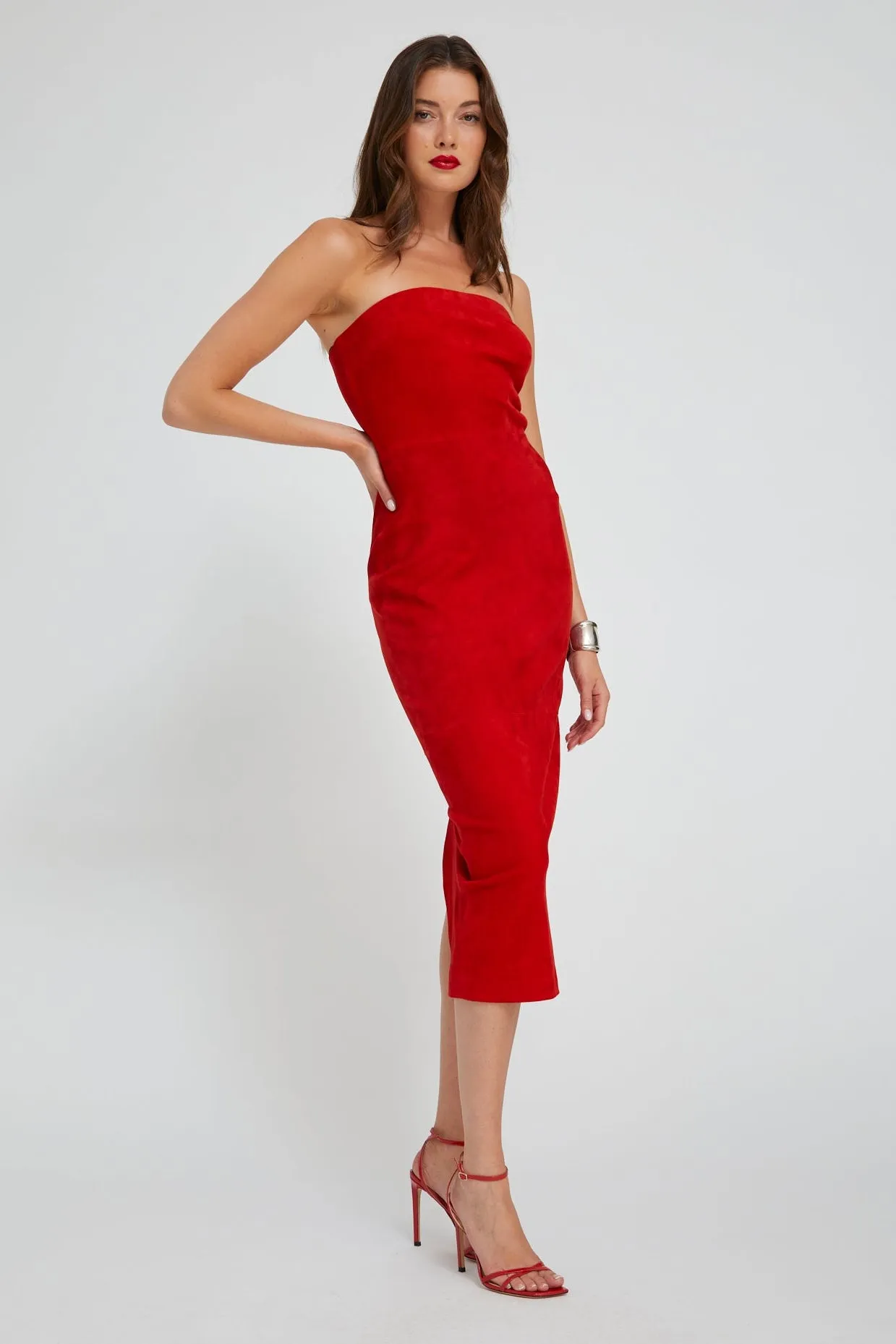 Red Suede Tube Dress sold by SPRWMN product image thumbnail 3