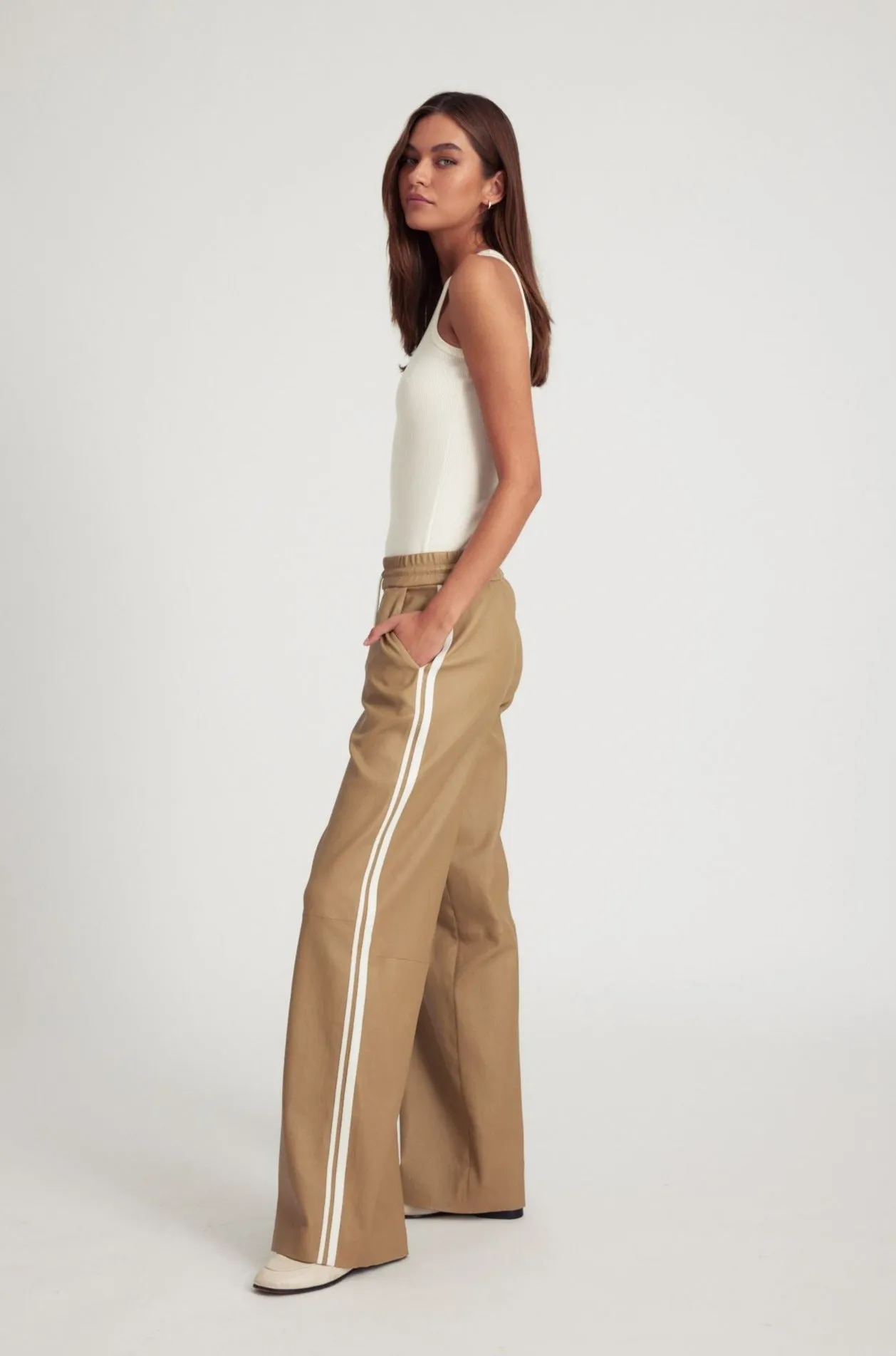 Khaki Leather Athletic Drawstring Pants sold by SPRWMN product image thumbnail 2