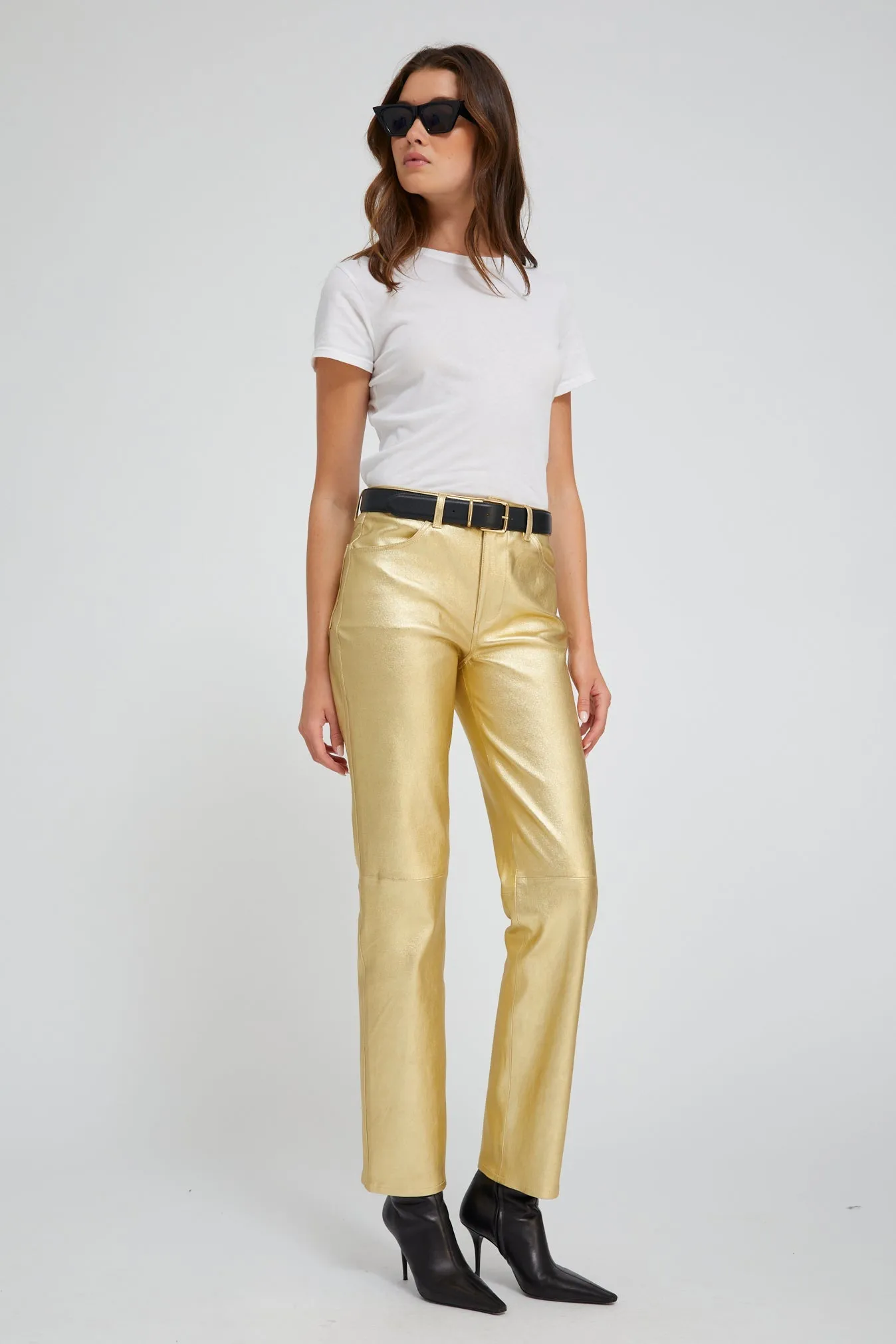 Metallic Gold Leather 5 Pocket Slim Straight sold by SPRWMN product image thumbnail 2