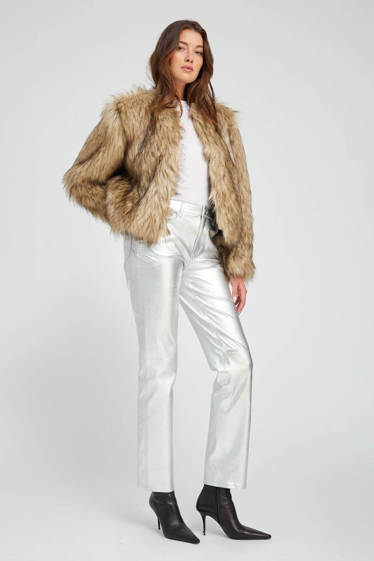 Metallic Silver Leather 5 Pocket Slim Straight sold by SPRWMN product image thumbnail 3