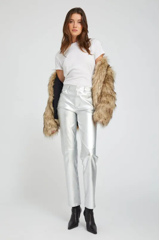 Metallic Silver Leather 5 Pocket Slim Straight sold by SPRWMN