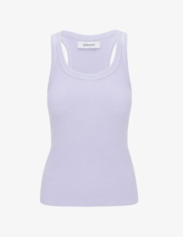 Lavender Rib Fitted Scoop Tank sold by SPRWMN