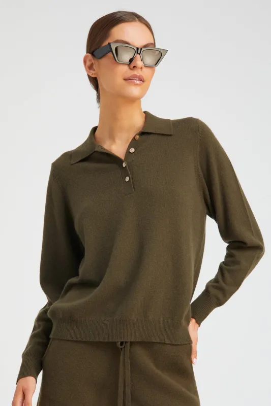 Olive Cashmere Polo Sweater sold by SPRWMN
