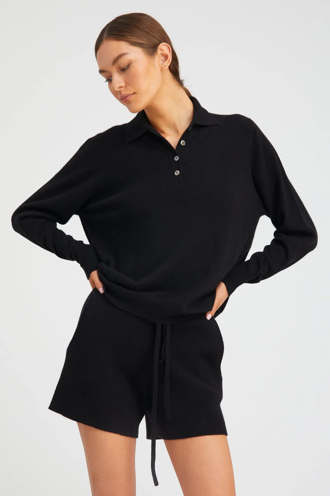 Black Cashmere Polo Sweater sold by SPRWMN product image thumbnail 2