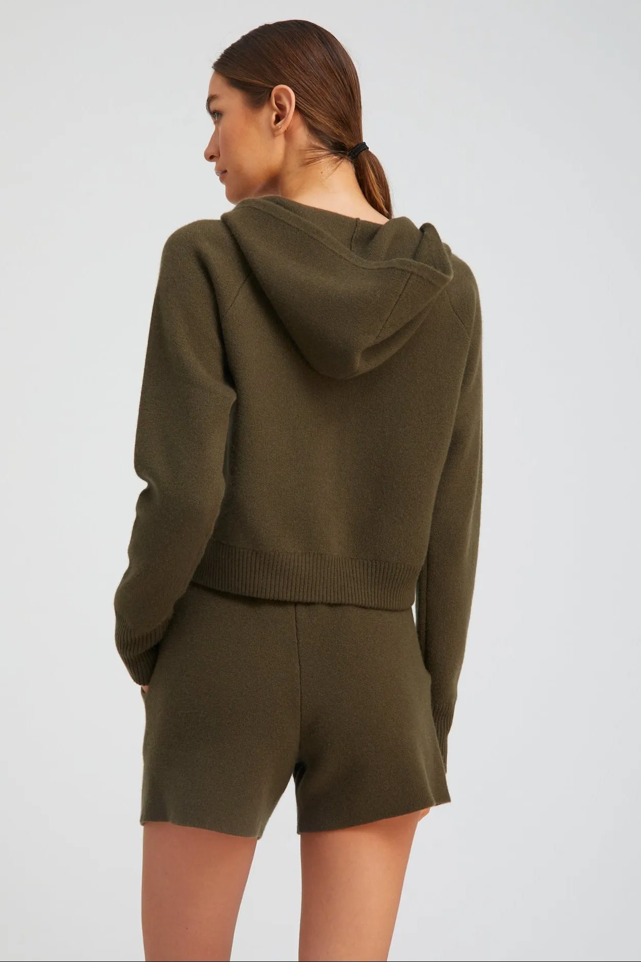 Olive Cashmere Shrunken Zip Up Hoodie sold by SPRWMN product image thumbnail 4