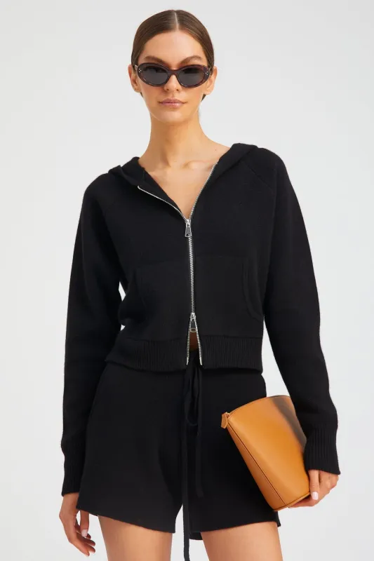 Black Cashmere Shrunken Zip Up Hoodie sold by SPRWMN
