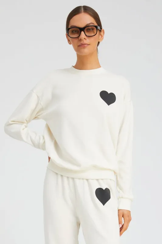 Creme with Black Heart Sweatshirt sold by SPRWMN