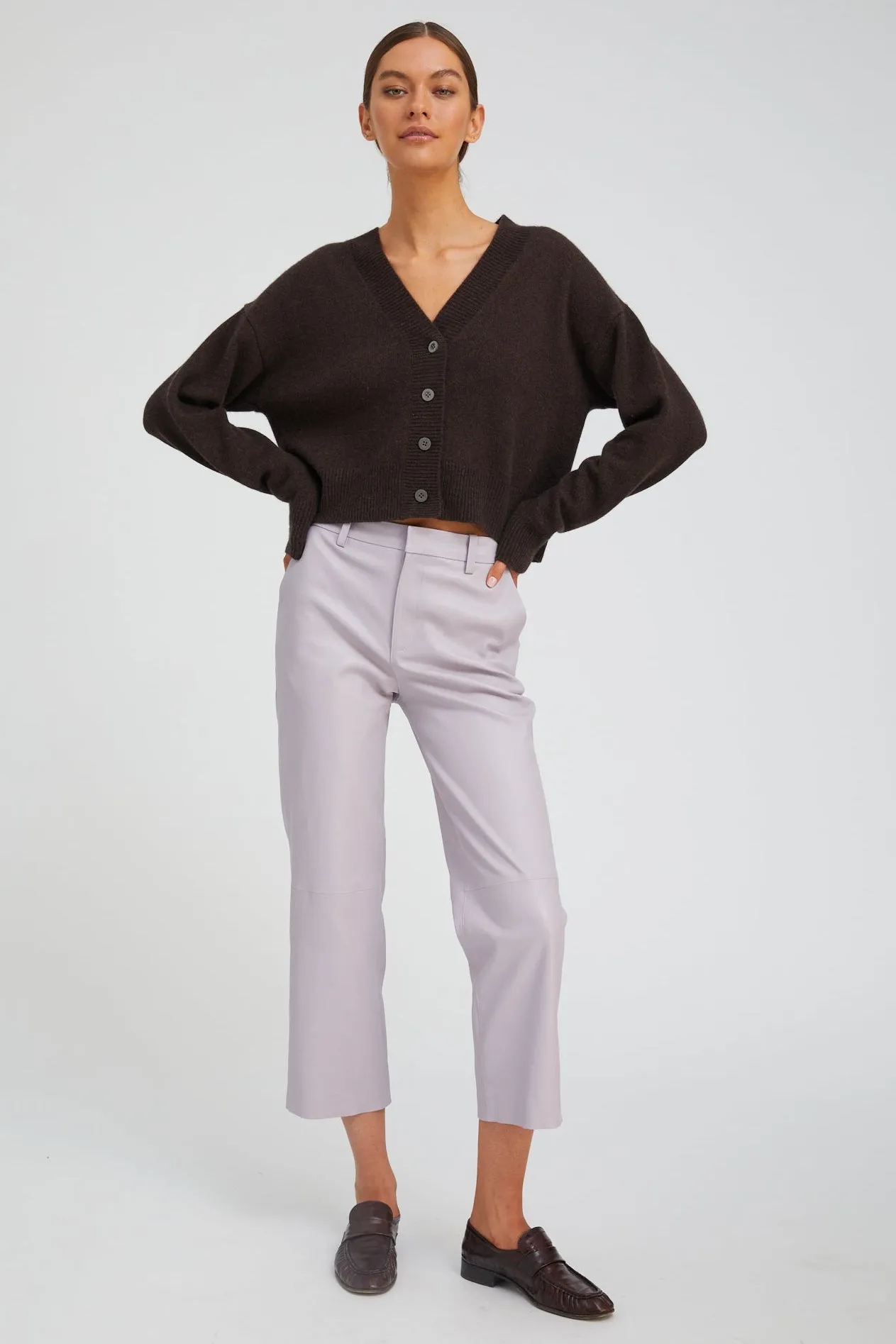 Lavender Leather Cropped Trousers sold by SPRWMN
