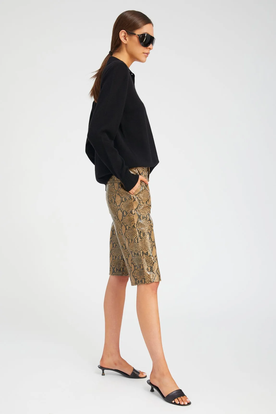 Tan Python Leather Bermuda Shorts sold by SPRWMN product image thumbnail 3