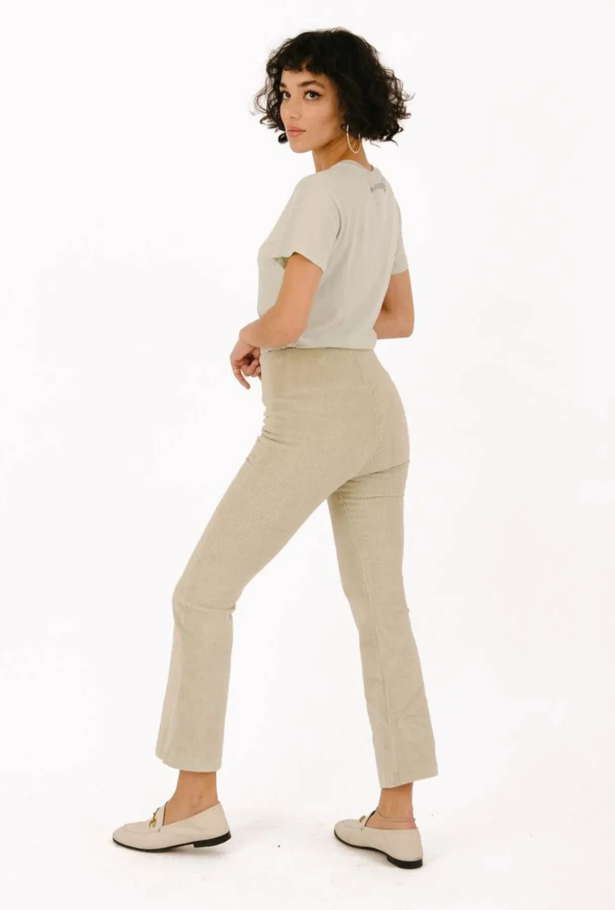 Off White Corduroy Crop Flare Pants sold by SPRWMN