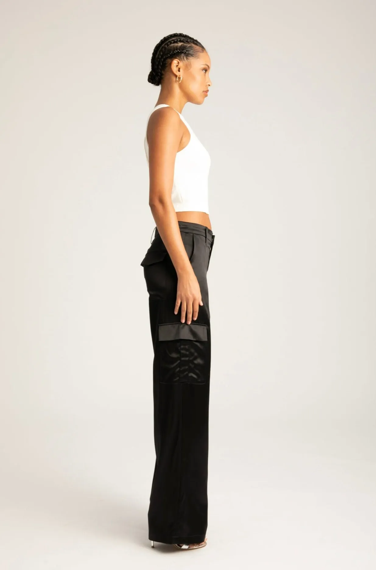Black Silk Baggy Cargo Pants sold by SPRWMN product image thumbnail 5