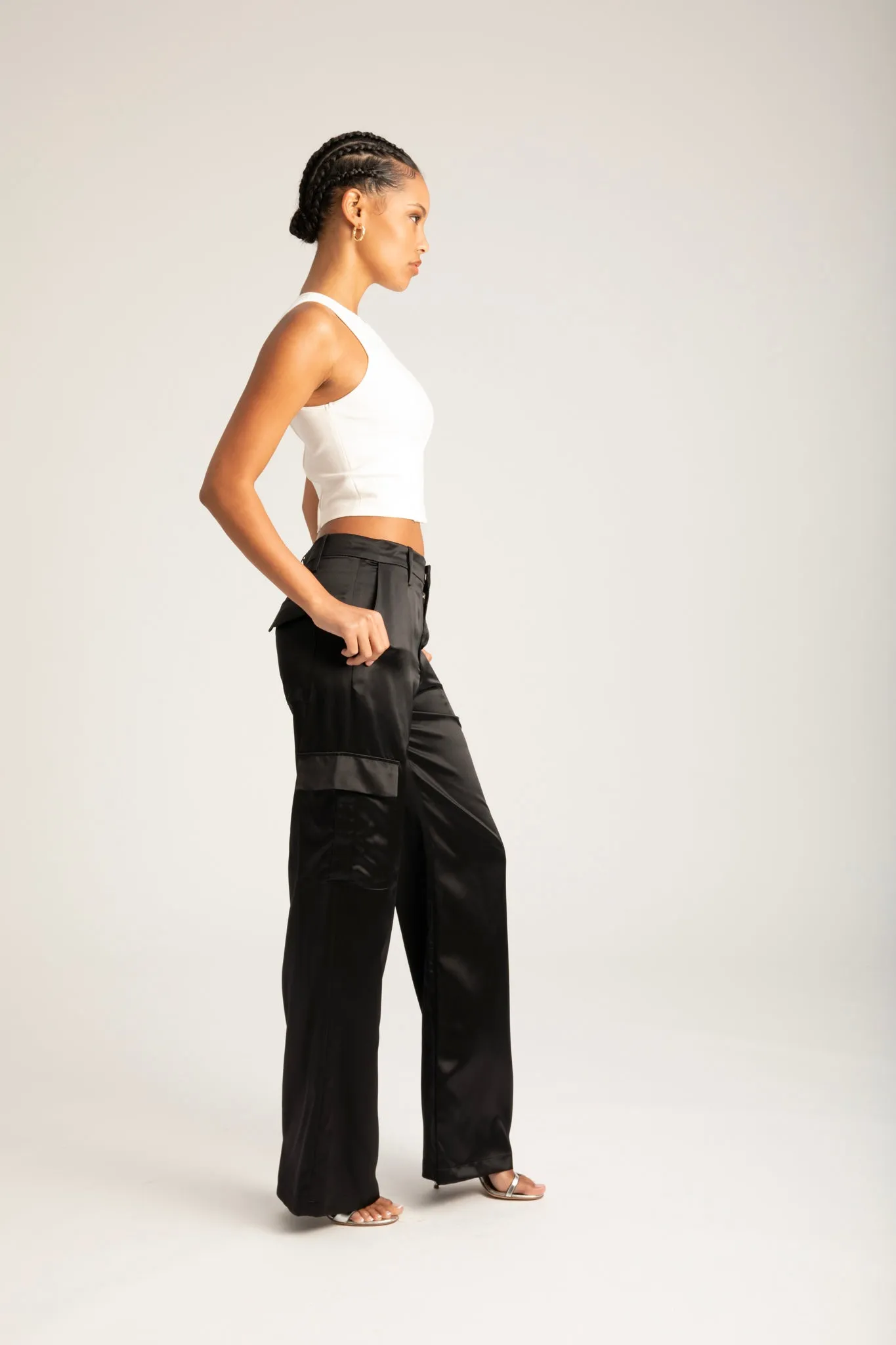 Black Silk Baggy Cargo Pants sold by SPRWMN product image thumbnail 4