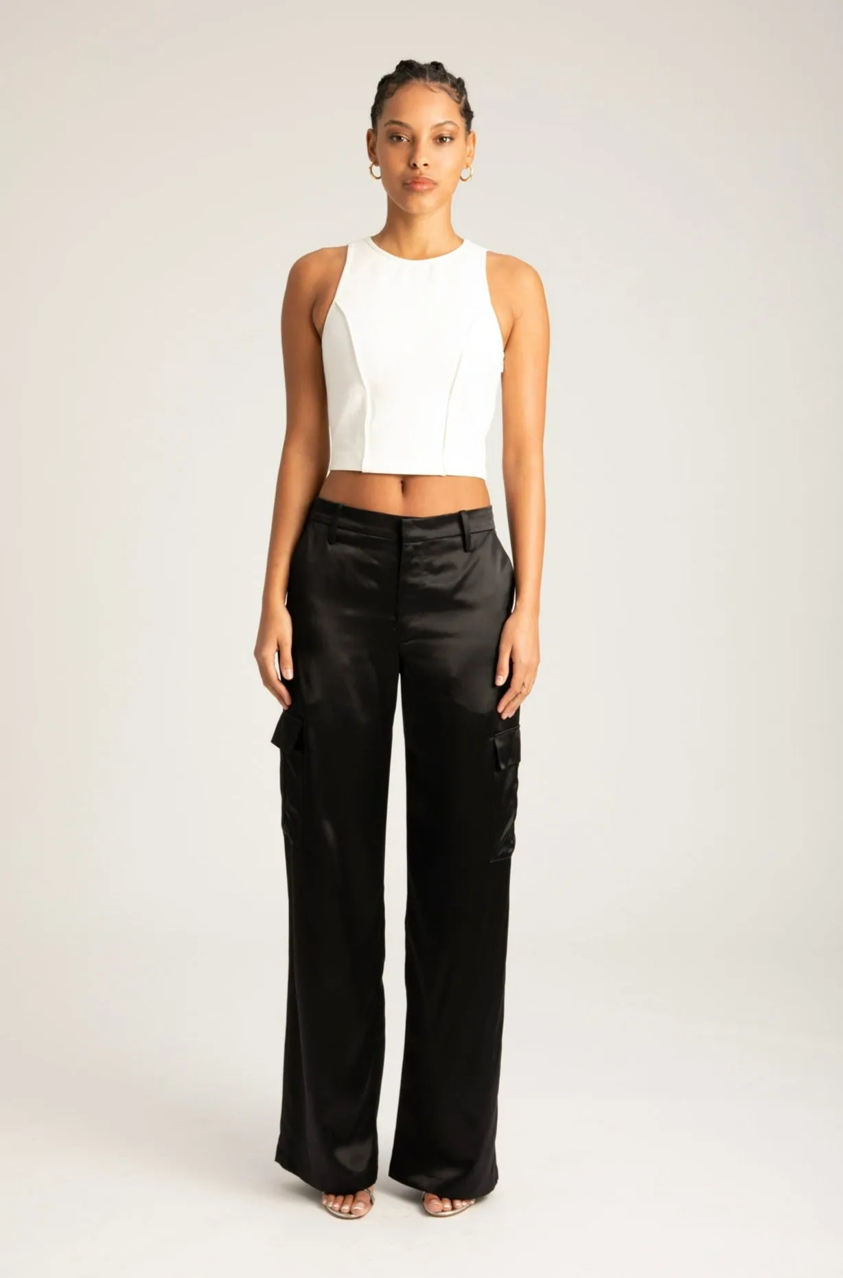 Black Silk Baggy Cargo Pants sold by SPRWMN