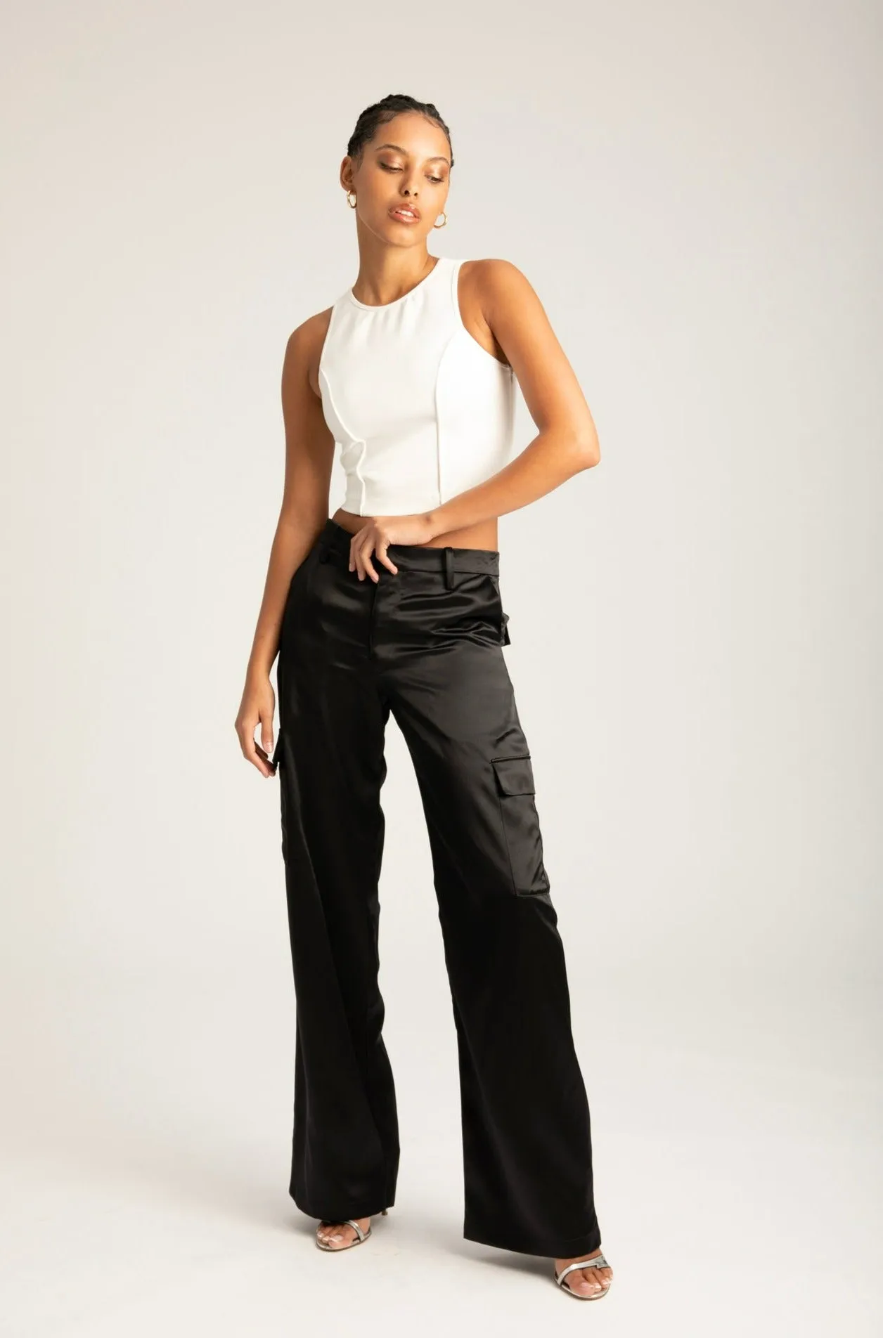 Black Silk Baggy Cargo Pants sold by SPRWMN product image thumbnail 3