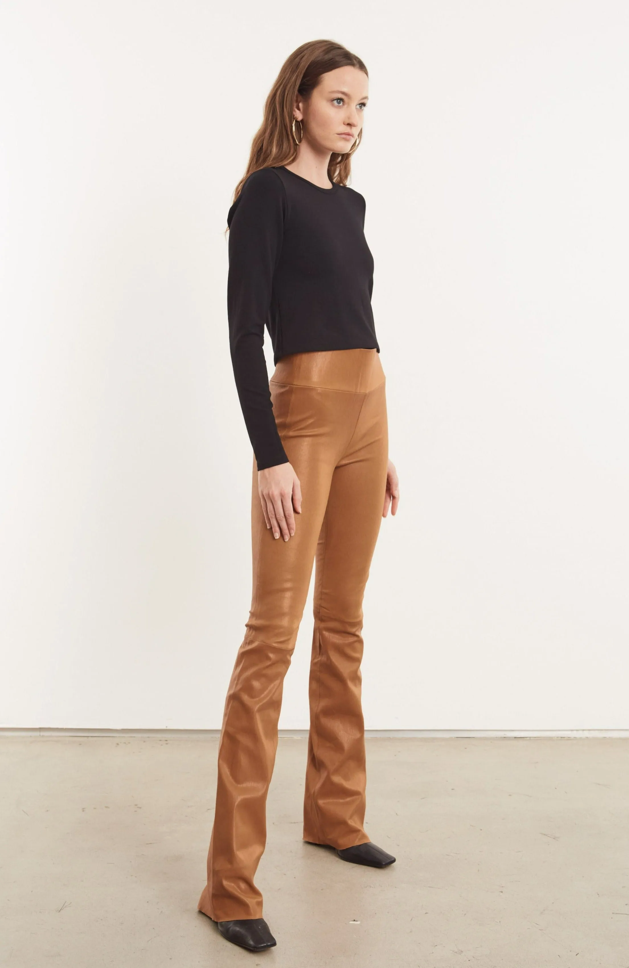 Camel Leather Micro Flare Pants sold by SPRWMN product image thumbnail 3